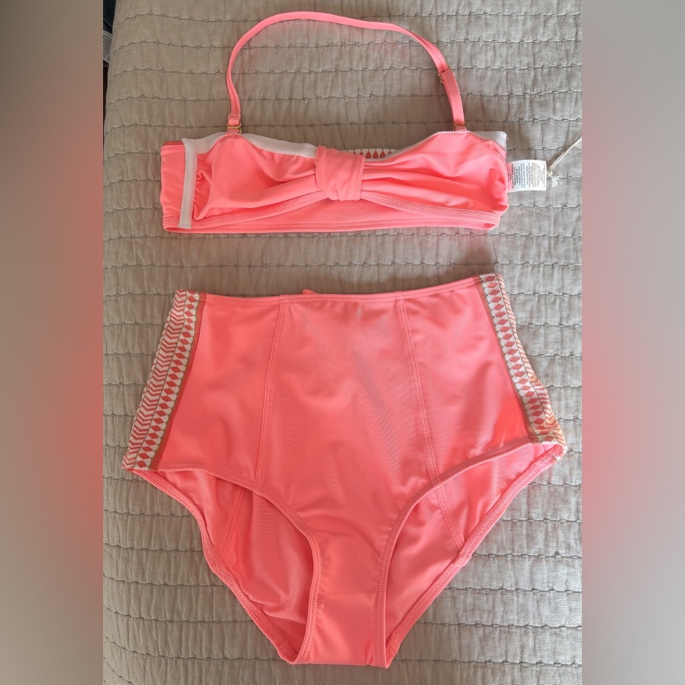 Lemlem Lena Coral High-Waist Bottom and Lena Bandeau‎ Size XS NWT